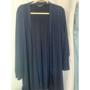 Susan Graver Cardigan 3/4 Sleeve Navy Blue Size XL Open Front Snap Sides Career